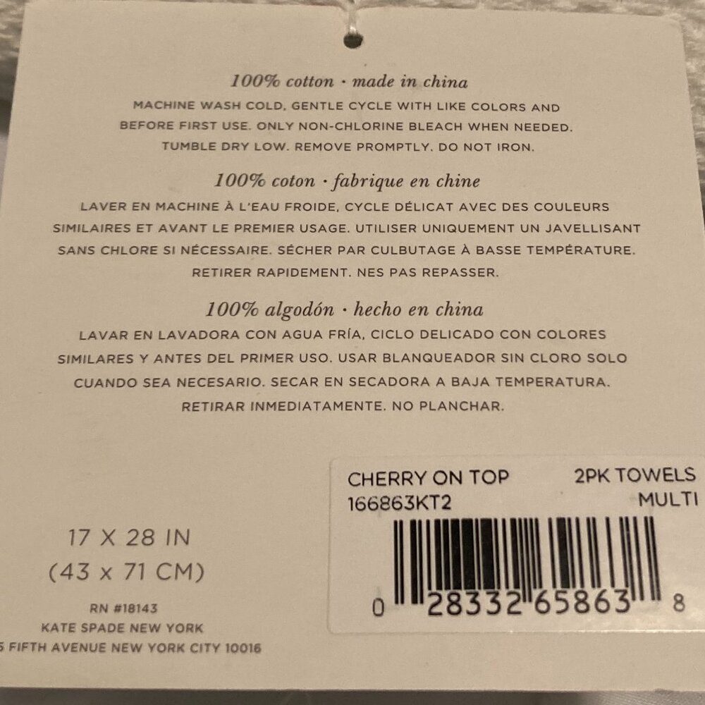 Pair of Kate Spade kitchen towels  - with a cherry on top - Picture 4 of 5